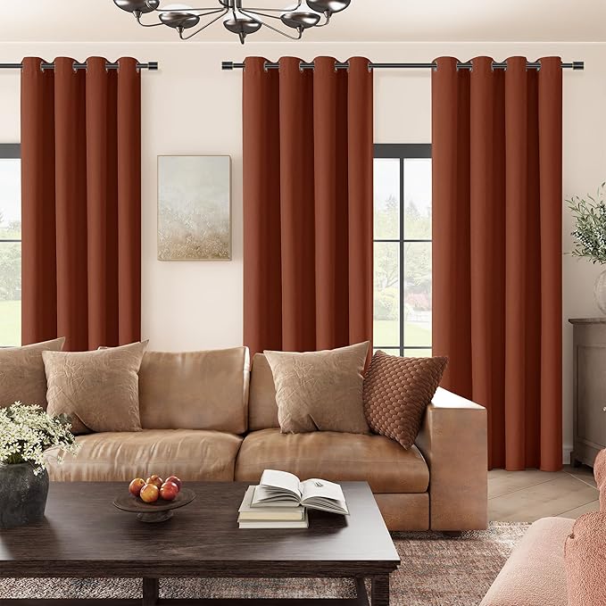 ChrisDowa 100% Blackout Terracotta Solid Curtains 90 Inches Long 2 Panels for Bedroom Living Room,Farmhouse Room Darkening Thermal Insulated Soundproof Grommet Top Window Treatment Drapes,52x90