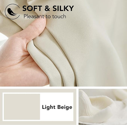 Deconovo Short Blackout Curtains for Small Windows Thermal Insulated Rod Pocket and Back Tab Curtains 42Wx45L Inch Light Beige 2 Panels