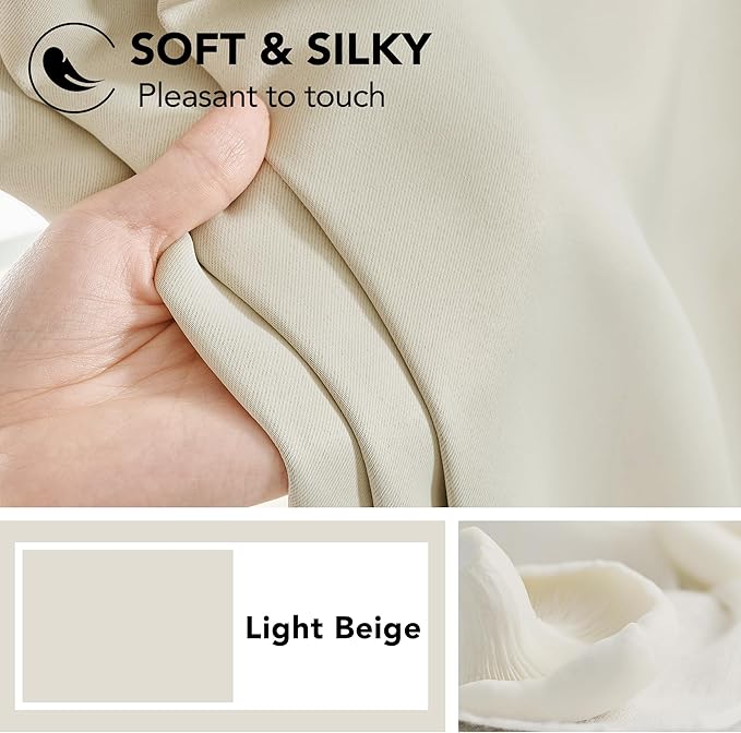 Deconovo Blackout Curtains, Thermal Insulated, W52 x L45 2 Panels, Back Tab, Machine Washable, Room-Darkening Drapes for Bedroom/Living Room Light Beige