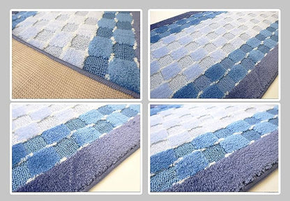 Custom Length Hallway Runner Rug,Slip Resistant,Checkered Blue, 26 Inch X 14 feet, Sold and Priced Per Foot