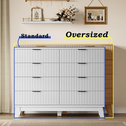 53" Tall Dresser for Bedroom, 8-Drawer Fluted Chest of Drawers, Modern Wood Highboy with Metal Slides and Handles, Anti-Tip Kit, Vertical Clothes Storage Organizer for Apartment, Closet