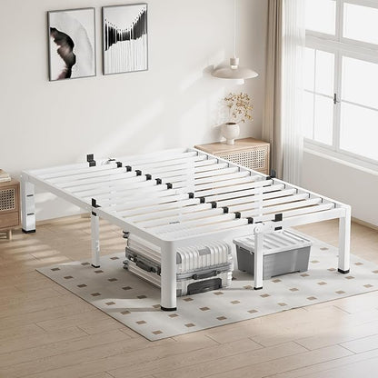 12 Inch White King Size Bed Frame, 3500Lbs Heavy Duty Metal Platform with Round Corner Legs Mattress Slide Stopper, Steel Slat Support No Box Spring Needed, Noise Free, Non-Slip, Easy Assembly