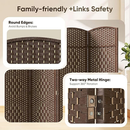 JOSTYLE 6ft. Tall Extra Wide Folding Privacy Screens with Diamond Double-Weave and Freestanding Room Dividers (Brown, 8-Panel)