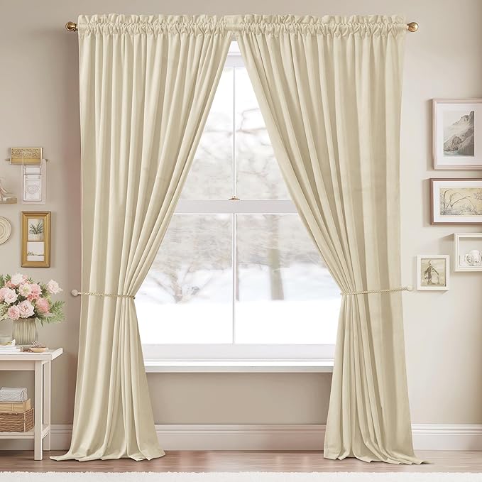 StangH Beige Velvet Curtains - Room Darkening Thermal Insulated Window Curtains for Nursery Bedroom, Elegant Home Decoration for Office/Dining Room, W52 x L84, 2 Panels