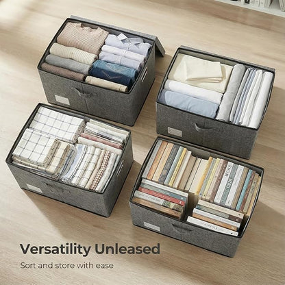 PRANDOM Storage Bins with Lids [3-Pack] Linen Fabric Foldable Storage Boxes Organizer Containers Baskets Cube with Cover Grey(23.4X15.9X11.4)