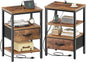 SUPERJARE Nightstand Set of 2, Bed Side Tables with Charging Station, Adjustable Fabric Drawer, Night Stand for Bedroom, 3-Tier Storage End Tables, for Living Room, Rustic Brown