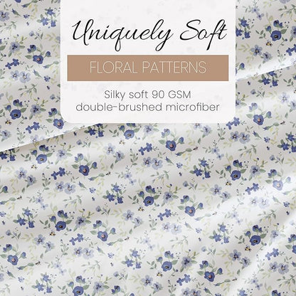 Linen Market 4 Piece Queen Sheet Set - Breathable, Double-Brushed Patterned Cooling Sheets – Oeko-TEX Certified Ultra Soft & Wrinkle-Free 16" Deep-Pocket Queen Sheets - Easy Care Blossoms Light Blue