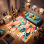 Machine Washable 3' x 5' Bohemian-Style Area Rug, Pink Floor mat, Suitable for bedrooms, Girls' Room Bedside, Living Room, Dining Room, Office, Non-Slip Low-Pile Printed Modern Floral Carpet