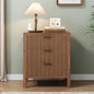 End Table with Storage, Wooden Farmhouse Nightstands with 3 Drawers, Bedside Table - Boho Tall Side Table Accent for Bedroom, Living Room, Walnut
