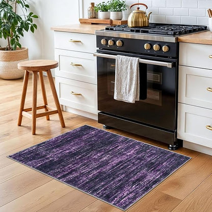 2x3 Modern Abstract Rug for Entryway, Purple White Super Soft Small Area Rug, Washable Non-Slip Kitchen Rugs, Low-Pile Mat for Bedside, Indoor Door Mat