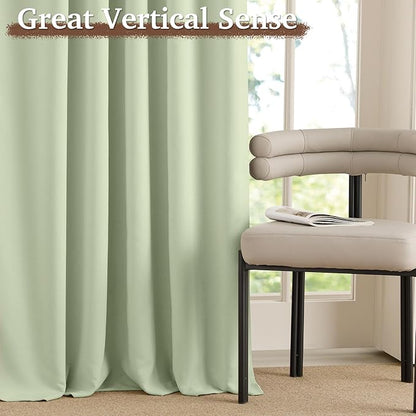RYB HOME Velvet Chenille Window Curtains 100 inches Long, Thick Blackout Thermal Insulated Vertical Luxury Drapes for Bedroom Nursery Living Room, 52 Width 2 Panels, Sage Green