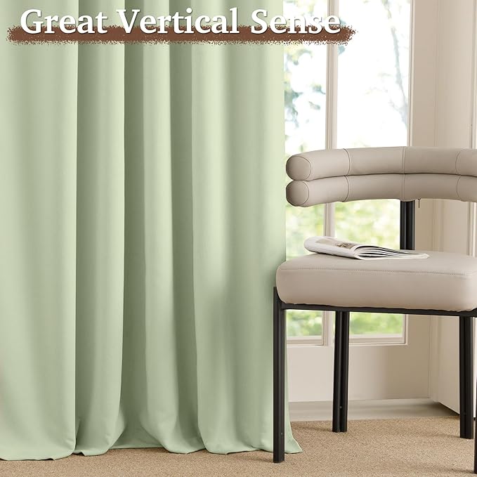 RYB HOME Sage Green Velvet Chenille Curtains 84 Inches for Bedroom Living Room Office, 100% Blackout Thermal Insulated Soundproof Window Curtains & Drapes with Back Tab, W52 x L84, 2 Panels