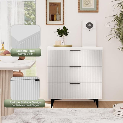 Royal Windsor Fluted Nightstand with 3 Drawers, Side End Table, Accent Storage Cabinet,Modern Night Stand Bedside Table for Bedroom,White