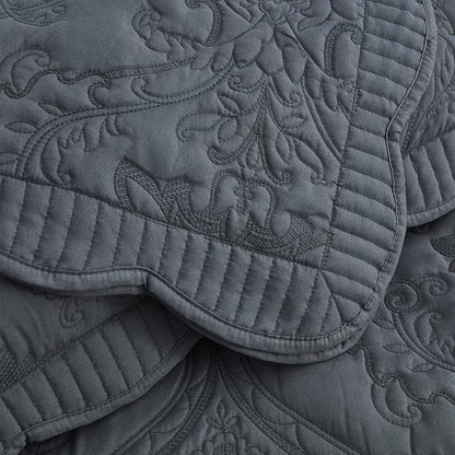 CHIXIN Microfiber King Pillow Shams Set of 2 - Quilted Decorative Pillow Covers - Dark Grey - Size (20" x 36")