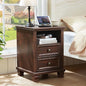 SAVOR LIFE Farmhouse Nightstand with Charging Station, Rustic Brown Nightstand, 2 Drawers End Table, Bedside Table with Open Shelf for Bedroom, Walnut