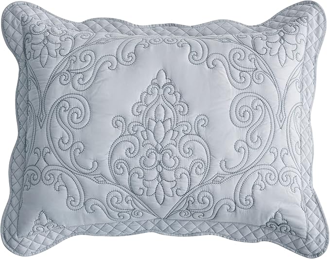 CHIXIN Microfiber King Pillow Shams Set of 2 - Decorative Quilted Pillow Covers - Grey - Size (20" x 36")