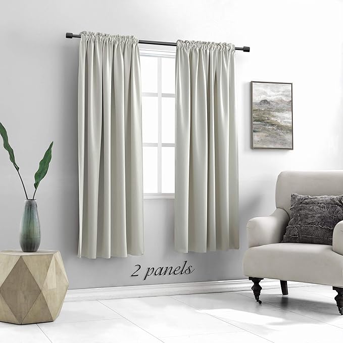 DONREN Light Gray Blackout Curtains Panels Room Darkening Thermal Insulated Drapes with Rod Pocket (52" Wide x 63" Long Each Panel, One Pair)
