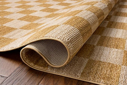 Loloi Chris Loves Julia Calvin Collection CLV-01 Apricot/Ivory 2'-3" x 3'-10" Accent Rug Checkered Neutral Soft Living Room Bedroom Carpet