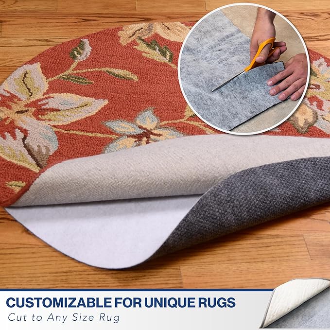 8'6 Round Non-Slip Rug Pad, Reversible Gripper, Non Skid Pads for Hardwood, Vinyl, Tile, Laminate Floors, Keep Area Rugs Secure, Natural Materials Safe for Indoor Flooring, ¼” Thick