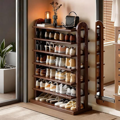 7 Tier Shoe Rack Solid Wood Shoe Organizer for Closet Free Standing Shoe Cabinet Shoe Storage Shelf for entryway, Closet and Doorway, Walnut