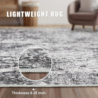 Square Area Rug Living Room Rugs - 8x8 Washable Large Soft Indoor Neutral Modern Abstract Low Pile Rug Carpet for Bedroom Dining Room Farmhouse Home Office - Grey