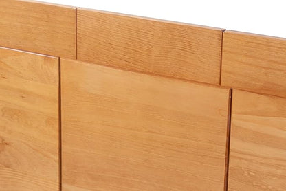 memomad Bali Slim Set: Storage Platform Bed with Drawers + Flat Panel Headboard (King Size, Oak Brown Wood)