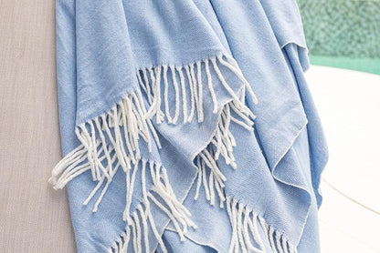 Alashan Cotton Acrylic Adirondack Herringbone Woven Throw - Throw Blanket - Carolina Blue