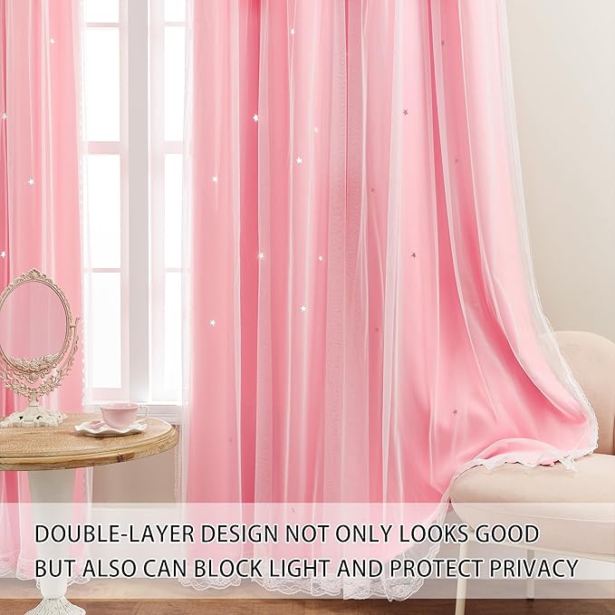 XiDi Curtains for Bedroom Decor Pink52/84/1