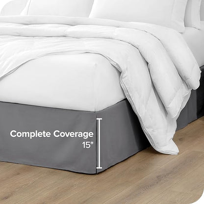 Bare Home Twin XL Bed Skirt - 15-Inch Tailored Drop Easy Fit - Bed Skirt for Twin Extra Long Beds - Center & Corner Pleats (Twin XL, Grey)