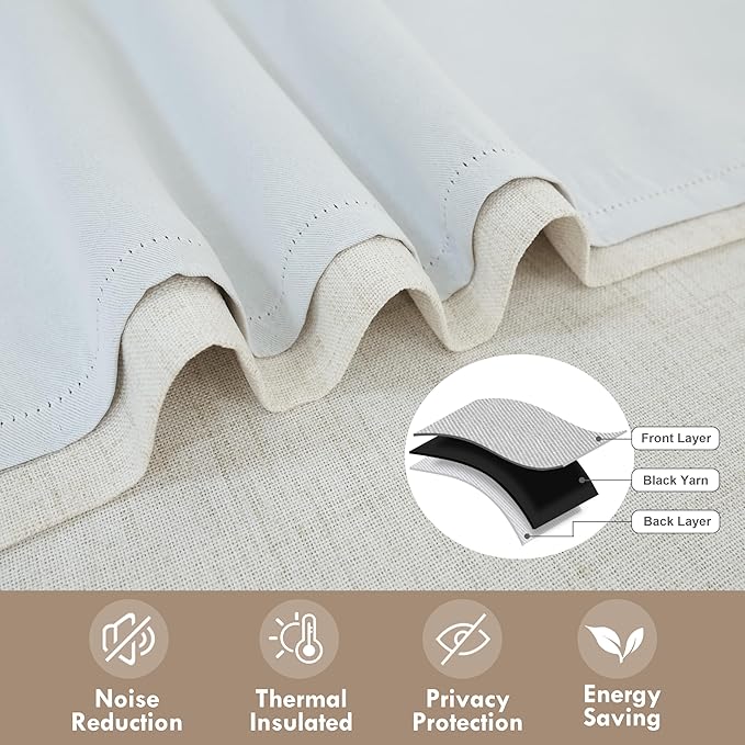 DriftAway Double Layer Linen Blackout Tie Up Curtains Thermal Insulated Fully Lined Balloon Roman Shade Bathroom Window Adjustable Rod Pocket for Small Window 39 Inch by 55 Inch Beige