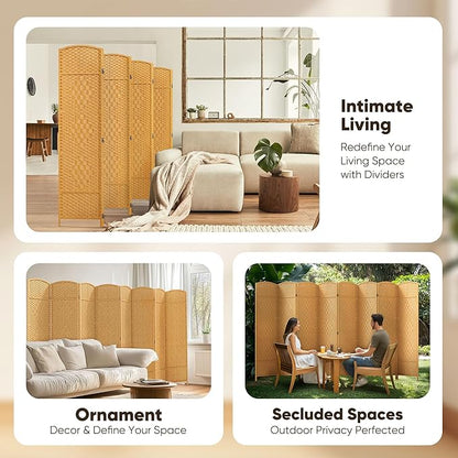 JOSTYLE Room Divider 6ft. Tall Extra Wide Privacy Screen, Folding Privacy Screens with Diamond Double-Weave Room dividers and Freestanding Room Dividers Privacy Screens(Yellow, 8-Panel)