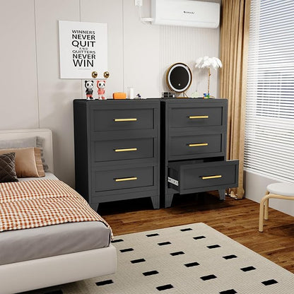 Metal Small Dresser for Bedroom, Black Dressers & Chest of Drawers, 3 Drawer Dresser with Curved Corner, Storage Cabinet for Living Room, Entryway, Home Office (Black, 24" W)