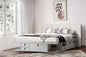 memomad Bali Slim Set: Storage Platform Bed with Drawers + Flat Panel Headboard (King Size, White Wood)