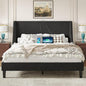VECELO Full Bed Frame with Upholstered Wingback Headboard, Heavy-Duty Platform Bedframe with Charging Station, Wooden Slats, No Box Spring Needed, Grey