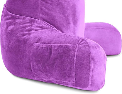 Husband Pillow Light Purple, Original Reading Pillow in Bed Rest Chair, Shredded Memory Foam Large Lounge Cushion Adult Backrest with Arms, Comfy Back Support for Sit Sitting Up, Wash/Removable Cover