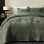 Velvet Quilt King Size, Oversized Bedspread Quilted Bedding Set, Luxurious Soft Coverlet Set Lightweight Velvet Comforter for All Season with 2 Pillow Shams, 96x106" Army Green Striped Quilt Set