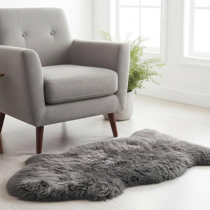Super Area Rugs Dark Gray Sheepskin Rug - Super Soft Genuine Sheep Skin Fur Rugs - 2x3ft Fluffy Seat Cushion and Chair Cover - Great for Motorcycle Seats