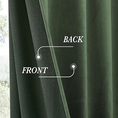 RYB HOME Elegant Green Velvet Curtains 84 inches Long, Light Blocking, Thermal Insulated, Stylish Back Tab Velvet Drapes for Cozy Home Aesthetics, 52" W x L84 L, 2 Panels Set