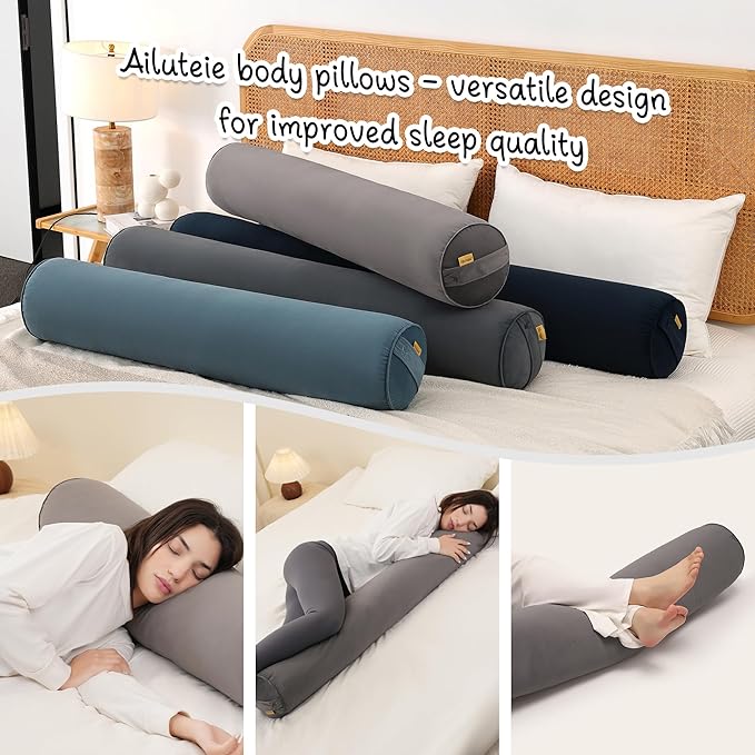 Long Pillow for Bed – Round Bolster Pillow for Adults, Body Pillow for Sleeping, Ergonomic Support,47.24 x 7.87 Inches,Steel Gray