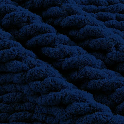 Carriediosa Chunky Knit Throw Blanket 50" X 60", 100% Hand Made Large Chenille Loop Yarn Soft Fluffy Throws for Couch Sofa Bed, Big Crochet Cozy Heavy Thick Cable Woven Blankets, Navy Blue