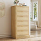6 Drawer Tall Dresser for Bedroom, 50 Inch Tall Dressers & Rattan Chest of Drawers, Boho Style, Wood Modern Dressers Organizer for Bedroom, Living Room, Hallway, Entryway, Natural Oak
