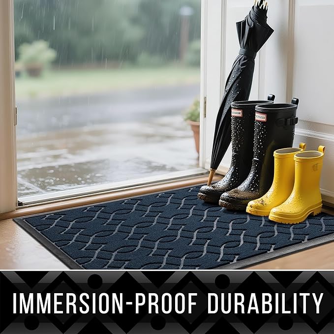 Yimobra Large Door Mat 36x24, All-Season Waterproof Doormat Outdoor Entrance, Heavy Duty Non-Slip Outside Door Mat for Garage Patio Proch Entryway Indoor, Easy Clean, Blue
