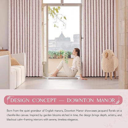 Beauoop Pink Floral Jacquard Blackout Curtains 72 Inches Long 2 Panels for Bedroom Living Room Chenille Flower Room Darkening Thermal Insulated Soundproof Grommet Window Treatments Drapes, 52x72