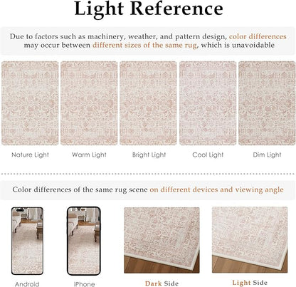 Pink Runner Rug 2x5 Hallway Machine Washable Kitchen Vintage Distressed Non Slip Long Carpet Indoor Retro Floral Bedroom Accent Throw Rug for Bathroom Office Laundry Dining Room