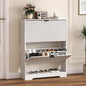 Shoe Cabinet Storage for Entryway with 2 Flip Drawers, White Fluted Shoe Cabinet with Open Storage, Wooden Hidden Shoe Rack Freestanding Narrow Slim Shoes Organizer for Hallway, Entrance