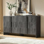AMERLIFE 63" Fluted 6 Drawer Dresser, Long Modern Chest of Storage Drawers with Pine Handles, Rounded Corners & Anti-Tip Design, Wood Closet Organizer for Bedroom, Living Room, Nursery, Black