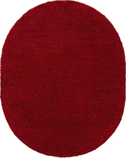 Unique Loom Solid Shag Collection Area Rug (7' 10" x 10' Oval, Cherry Red)