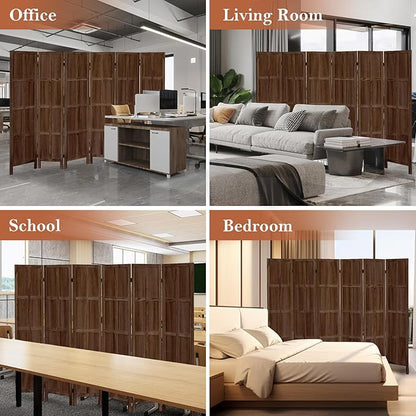 Leesinwing Wood Room Divider 6 Panel Folding Privacy Screen, Classic 5.6Ft Indoor Wooden Partition, Portable Partition Wall Divider for Room Separation, Home, Office, Bedroom, Restaurant (Brown)