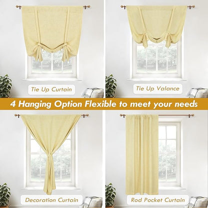 DriftAway Double Layer Linen Blackout Tie Up Curtains Thermal Insulated Fully Lined Balloon Roman Shade Bathroom Window Adjustable Rod Pocket for Small Window 39 Inch by 55 Inch Yellow
