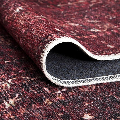 Bloom Rugs Washable Non-Slip 7 ft Runner - Dark Red Traditional Bordered Runner for Entryway, Hallway, Bathroom, and Kitchen - Exact Size: 2.5' x 7'